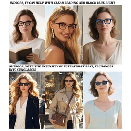 Hubeye 3 Pack Photochromic Glasses for Women Comfortable Fashion Sunglasses UV400 Protection Blue Light Blocking with Spring Hinge