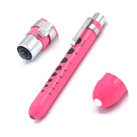 OdontoMed2011 Medical Pen Lights for Nurses Doctors, Reusable LED Medical Penlight Flashlight with Pupil Gauge, White Light, Pink Color Penlight