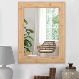 HLFMVWE Mirrors for Wall Rustic Wood Framed Vintage Rectangle Mirror Large 28"x20" Decor Home Farmhouse Bedroom Bathroom Vanity Hanging Entryway Living Room Mirror Wall Vertical or Horizontal Hanging