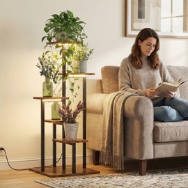 VonDream 6 Tier Plant Stand Indoor with Grow Light, Tiered Plant Stands for Indoor Plants Multiple, Corner Flower Stand for Living Room, Multi-Layer Vintage Design Plant Shelf