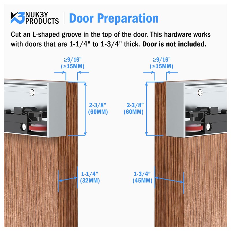 Nuk3y Concealed Sliding Barn Door Hardware with Soft Close (48""