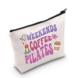 POFULL Pilates Workout Gift Weekends Coffee and Pilates Cosmetic Bag Pilates Instructor Gift (Coffee and Pilates Cosmetic Bag)