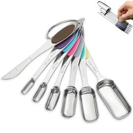 Magnetic Measuring Spoons Set of 7,Stainless Steel Measuring Spoons with Leveler,Nesting Measuring Spoon for Dry & Liquid Ingredients (7, Colorful)