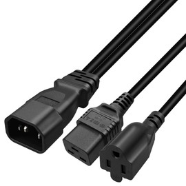 JORINDO 0.32M/1FT C14 to C19+5-15R Y Splitter Power Plug Cord，C14 Extension Conversion PDU/UPS C19 16A + US Standard Socket 3 Holes Power Cord