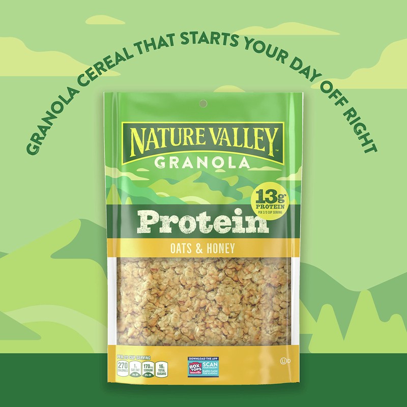 Nature Valley Protein Granola, Oats and Honey Granola, Resealable Snack