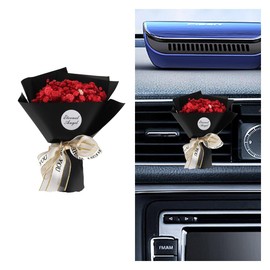 Small Bouquet Car Air Freshener Vent Clips, Mini Dried Flower Bouquet Perfume Clip, Car Essential Oil Diffuser Vent Clip, Car Air Outlet Decoration Interior Accessories (Red)