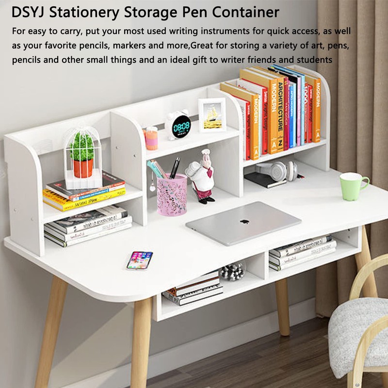 DSYJ Hollow Rose Flower Pattern Cylinder Pen Pencil Pot Holder