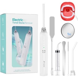 Tonsil Stone Remover Set, Electric Almond Stones Removal, 3-Stage Suction Almond Stone Remover, with LED Light, Syringe, Tongue Depressor, Easy to Remove Almond Stones and Stop Bad Breath