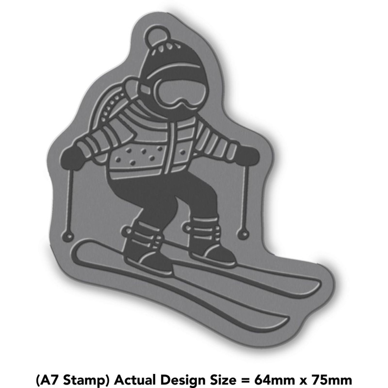 'Beginner Skier' Rubber Stamp - Unmounted Design for Crafting &