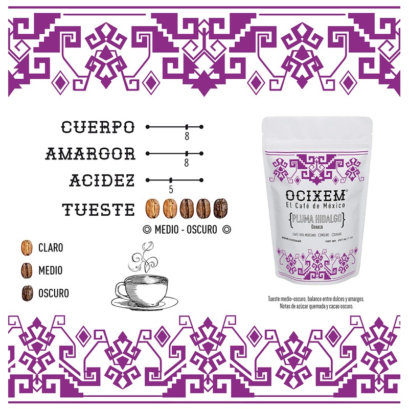 OCIXEM, Café en Grano Pluma Hidalgo, Oaxaca, 454 gramos