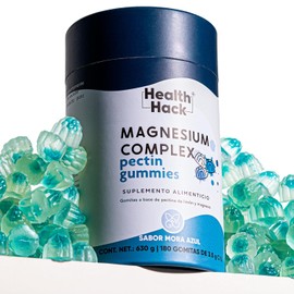 Gomitas de Magnesio Complex sabor Mora Azul | 180 gomitas enriquecidas con Glicinato, Treonato, Malato y Citrato de Magnesio | Con Vitaminas + Ingredientes Naturales | Health Hack 874mg por porción