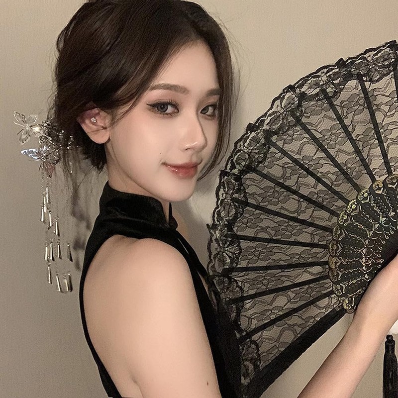 LOYELEY 2pcs Folding Lace Fan Flower Fan Dance Dance Spanish