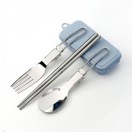 (JQ) Hi Camping Foldable Spoon and Fork Set Portable Chopsticks Blue / (제이큐)하이캠핑 접이식 수저 포크 세트 휴대용 젓가락 블루