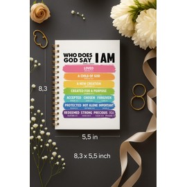 bitCNY Bible Verse Notebook 5.5 x 8.3 Inches – “Who Does God Say I Am” Scripture Journal with Rainbow Design, Christian Gift, Inspirational Writing Notebook for Women & Teens 453