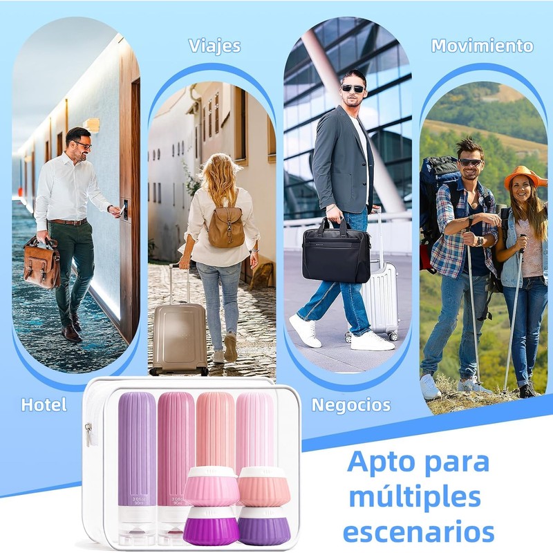Kit de Viaje 18 Piezas Botellas de Silicona,Envases para Viaje