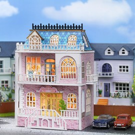 Flever Dollhouse Miniature DIY House Kit Creative Room with Furniture for Romantic Valentine's Gift (Romantic Castle)