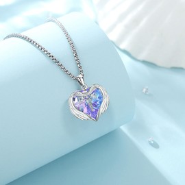 LOOVE Angel Wings Necklace Sterling Silver Guardian Angel Nurse Necklace for Women Heart Crystal Necklace RN Caduceus Pendant Nurse RN Jewelry