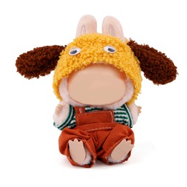 Gosknor Clothes for 6.7in Doll, Cute Orange Overalls Pant with Yellow Puppy Hat and Green Striped Top Stylish Plush Toy Dress Up Outfit Set Dolls Accessories for Play & Display