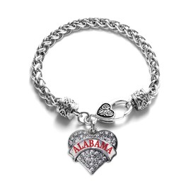 Inspired Silver - Alabama - Silver Braided Bracelet for Women - Pave Heart Charm Bracelet Jewelry Gift with Cubic Zirconia - Women's Charm Bracelet with Lobster Claw Clasp