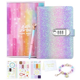 Kidsord Diary with Lock for Girls, Birthday Gifts for 8 9 10 11 12 Year Old Girls, Kids Journal with Lock and Pen, Password Journal Notebook Kit for Girls, 200 Pages Secrect Diary (Rainbow Purple)