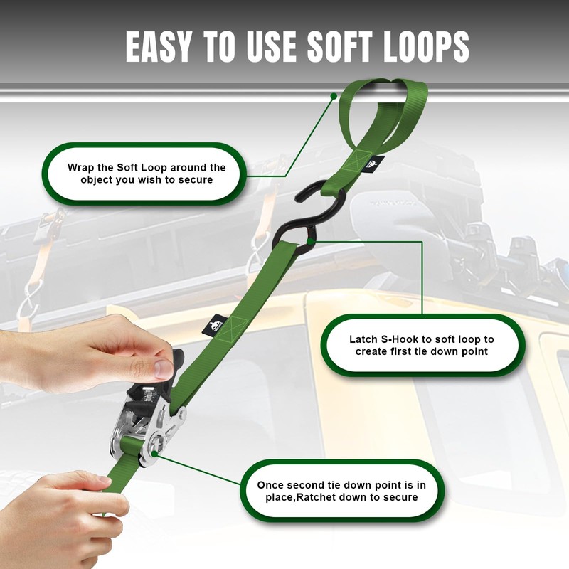 Jack Boss Ratchet Tie Down Straps Set,1500 lbs Break Strength,