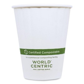 100% Compostable Cups by World Centric, Double Wall Hot Paper Cups, 8 oz, White (Pack of 1000)