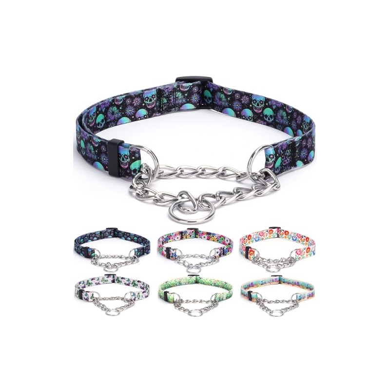 Serijoars Martingale Dog Collar with Steel Chain, Choke Collar -