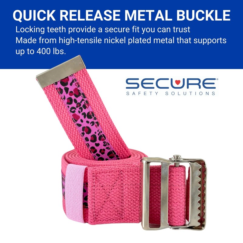 Secure Gait Belt for Seniors 60”, Pink Leopard - Quick