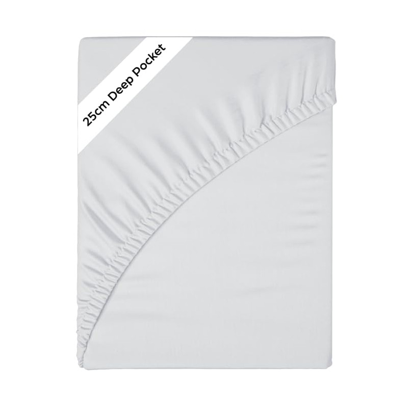 Funky Gadgets Fitted Sheet Double White Deep Pocket 10 Inch