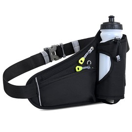 Waist Fanny Pack Waterproof Running Waist Bag Bumbags Cycling Bum Bag with Water Bottle Holder Travel Walking Dog Climbing Hiking Cycling Outdoor Sport Waist Bag with Reflective Strips (Black)