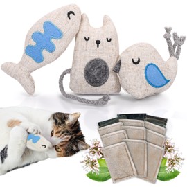 ne&no® Cat Toys with Baldrian Refillable – 100% Natural – Set of 3 Toy Animals with 9 Catnip Bags (1.5 g each) – Cat Valerian Cushion