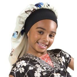 SENGTERM Kids Long Satin Bonnet Girls Sleeping Cap Braids Bonnet for Long Curly Hair (Kids Long Butterfly)