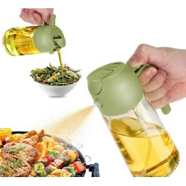 Glass Oil Dispenser Bottle with Automatic Lid, 16oz/470ml, Leak Proof bottle For Cooking 2 in 1 Olive Oil Dispenser Bottle For Kitchen. (Green)