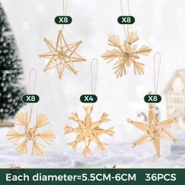 Zanfqvo 36-Piece Straw Stars Christmas Tree Decoration Set - Straw Stars Christmas Tree - Natural Straw Pendant for Christmas Tree Decoration and Christmas Decoration