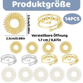 Acupressure Ring 14-Piece Set, Acupressure Rings and Skill Rings, Anti-Stress Ring for Office and Home, Finger Massage Rings in Gold and Silver