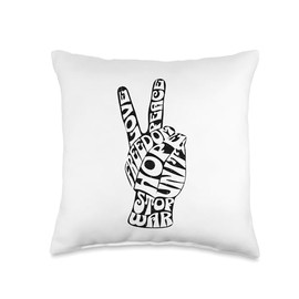 Peace Sign Hand Love Freedom Unity Hope Stop War Retro Peace Throw Pillow