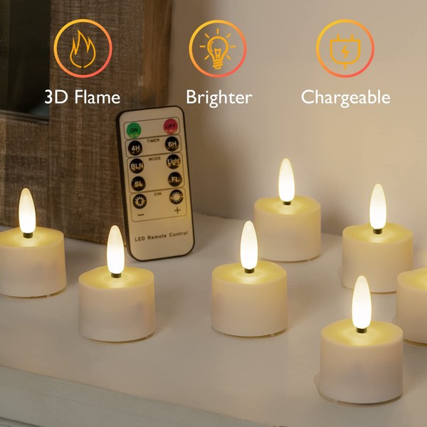 Homemory Homemory Wiederaufladbare Teelichter mit Fernbedienung, dimmbare LED-Teelichter, Kerzen, wiederaufladbare