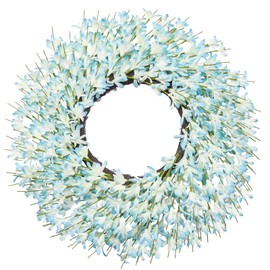 Large Summer Spring Wreaths for Front Door 26 Inch Spring Summer Door Wreath Easter Wreaths for Front Door Wild Floral Wreath for Farmhouse Porch Wall Wedding Living Room Home Decor Aesthetic(Blue)