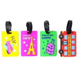 Honbay 4PCS Candy Color Travel Luggage Tags Travel Suitcase Bag Labels Checked Baggage Tags (4 x Pattern)