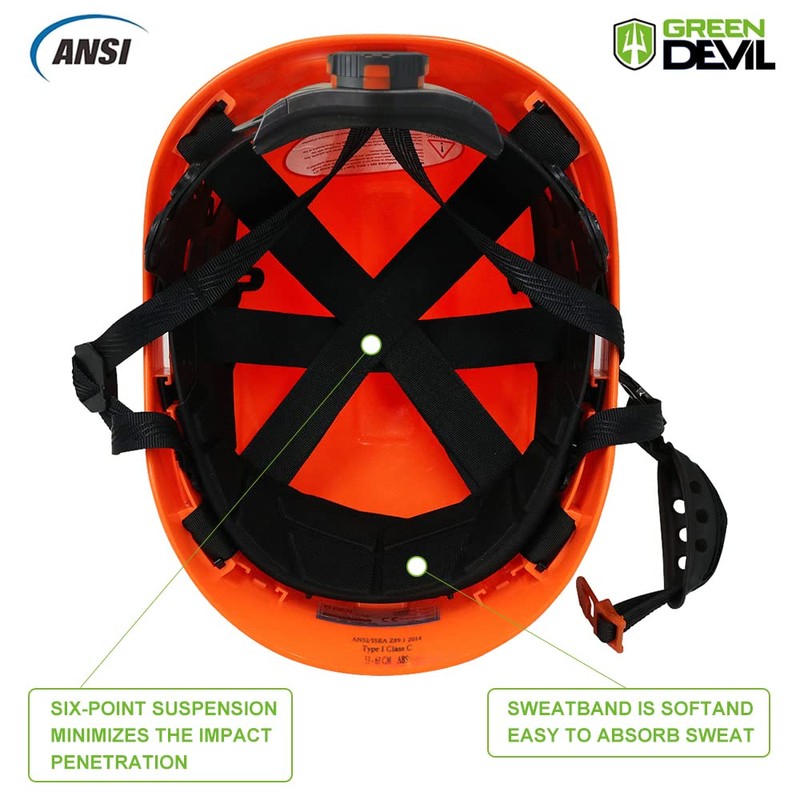 GREEN DEVIL Safety Helmet Hard Hat with Visor Chinstrap Adjustable