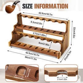 Yalikop Acacia Pipe Stand Holder for 16 Smoking Pipes, Acacia Double-layer Smoking Pipe Stand Rack Display, Smoker Gifts Accessories for Enthusiasts Father Friends Christmas