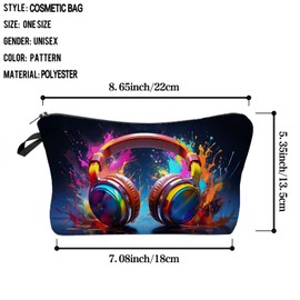 Livel lhood Colorful Headphone Makeup Bag Splashes Of Colorful Paint Pattern Small Cute Organizer Bag Zipper Pouch Headphone Print Cosmetic Bag Present for Music Lovers Women Friends