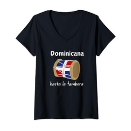 Womens Dominicana Bandera Dominican Republic Flag Hasta La Tambora V-Neck T-Shirt
