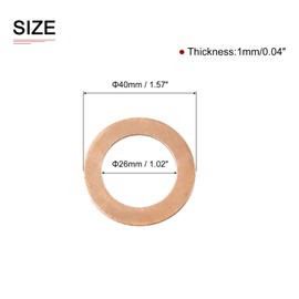DTGN 26mmx40mmx1mm(IDxODxT) Flat Copper Sealing Washers - 10Pack - Good for Industrial Machinery M24 Screws - Copper Flat Ring Gaskets