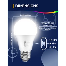 UNILAMP Timer LED Light Bulbs, 13W (100W Equivalent) LED Bulb, Built-in Automatic Timer, 5000K Daylight A19, Automatic On/Off, Indoor Light Timer, 4 Pack