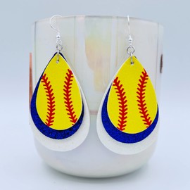 Softball Earrings for Women - Softball Jewelry - Softball Accessories for Girls - Softball Gifts for Girls - Faux Leather Softball Earrings for Women - Glitter Earrings, Faux Leather, faux leather