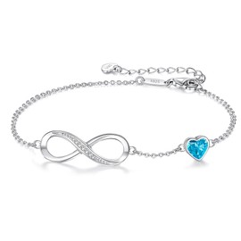 CDE Infinity Heart Symbol Charm Link Bracelet for Women 925 Sterling Silver Stainless Steel Adjustable Anniversary Jewelry Christmas Birthday Gifts for Women Wife Girlfriend Her (Sterling Silver-12-Dec.)