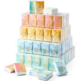 Outus 200 Packs Pocket Tissues Packs Travel Size Tissues Bulk Mini Inspirational Pocket Tissues 3 Ply Paper Facial Tissue Packs for Family Holiday Travel Office Car Wedding Part (Watercolor)