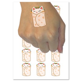 Purrito Cat Burrito Tortilla Wrap Temporary Tattoo Water Resistant Fake Body Art Set Collection - 15 2" Tattoos (1 Sheet)