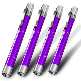 4 Pack | Purple - RE-GEN LED Pen Light Doctors Nurses Eye Pupil Gauge Diagnostic Inspection Penlight Torch Flashlight | Pocket Clip Push Button Switch